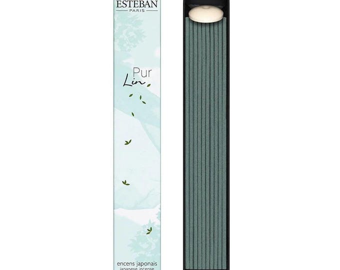 Esteban Japanese Incense, Pur Lin, Fresh Floral, Forty 6.2" Sticks with Ceramic Holder, Boxed