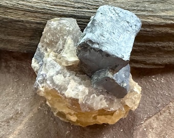 Golden Fluorite and Galena Cluster, 163.20 Grams, Illinois, CR12521