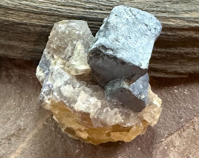 Golden Fluorite and Galena Cluster, 163.20 Grams, Illinois, CR12521