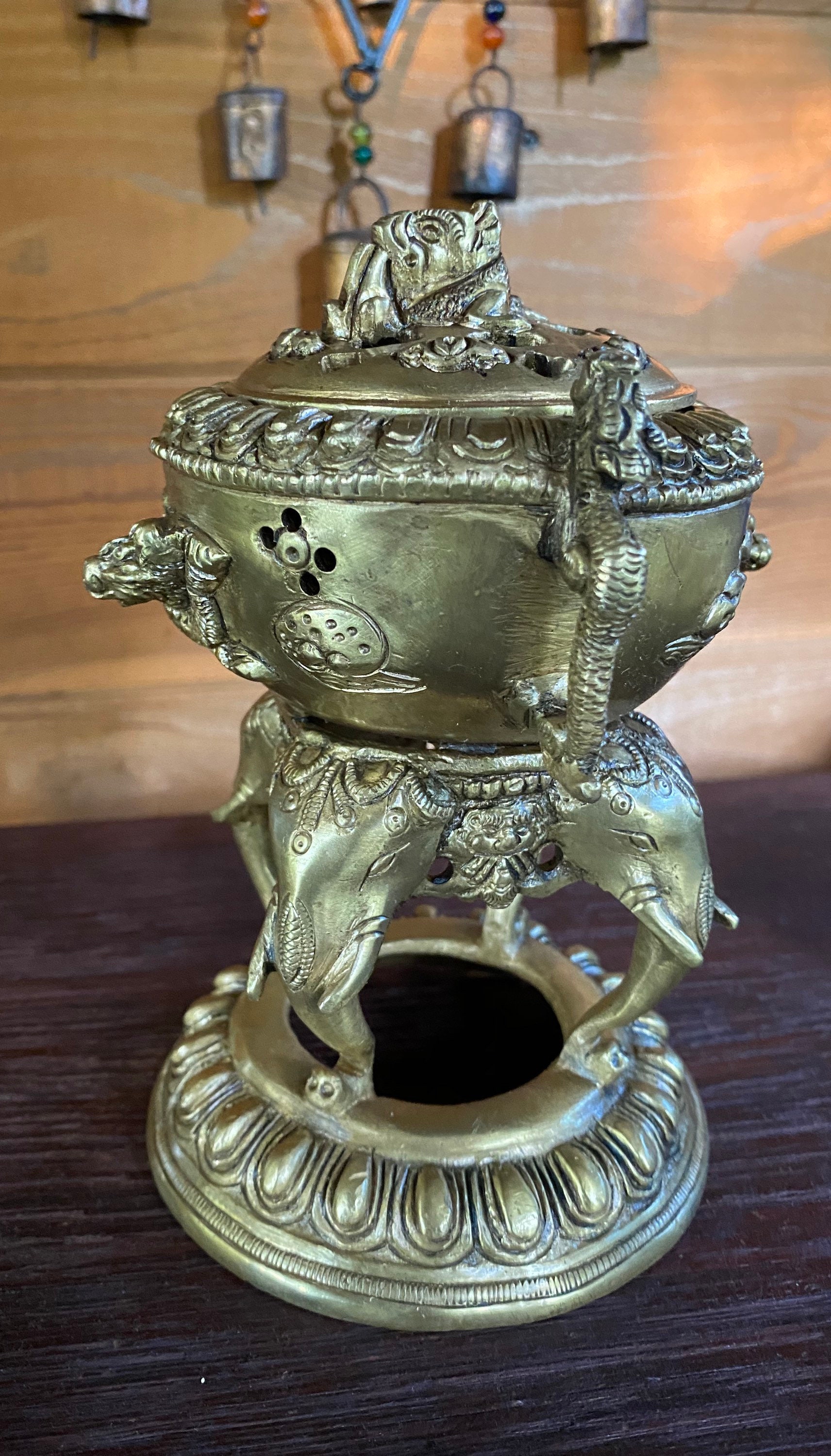 Tibetan Incense Burner with Kit, Heavy Solid Brass, Complete Kit with
