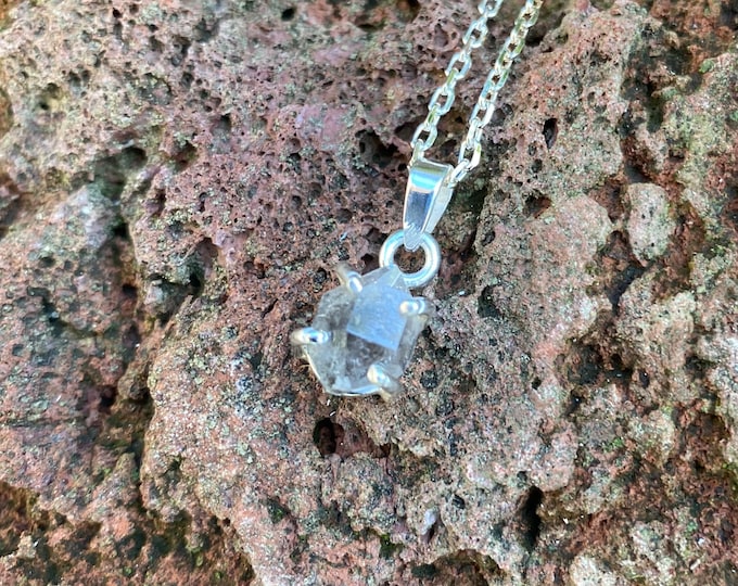 DT Herkimer Diamond Pendant, Light Smokey, Silver, 18" Cable Chain Included, LS10624