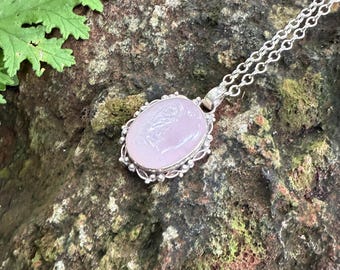 Rose Quartz Oval Pendant, Large Stone, Polished, .925 Sterling Silver, 22.5" Rolo Chain Included, LS12682