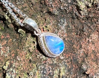 Blue Moonstone Pendant, Petite, Beautiful, Hallmarked .925, LS12659