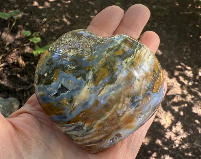 Ocean Jasper Polished Heart, 1/3-1/2 LB,  Druzy Crystalline Open Pockets, Madagascar, 189.10 Grams, CR12730