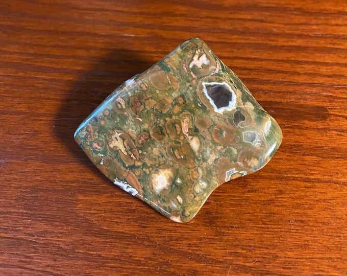 Rainforest Jasper, 1/4 LB+ Polished Freeform Palmstone, 116.90 Grams, Australia, CR12146