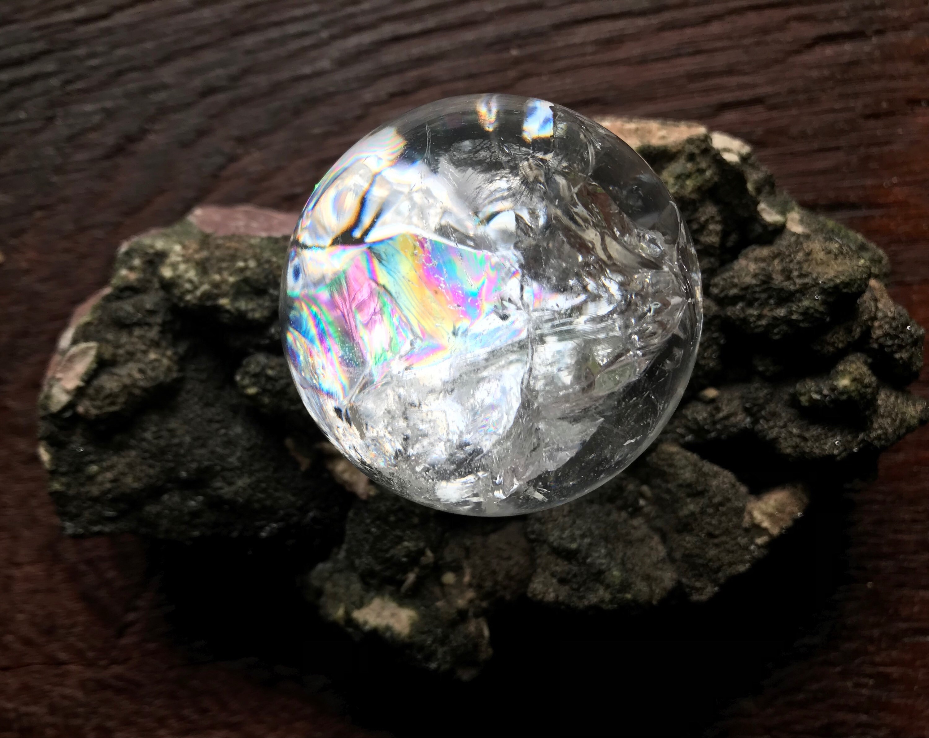 Rainbow Quartz Sphere, Polished, Full Wall Rainbow Veil, Brazil, 51.06