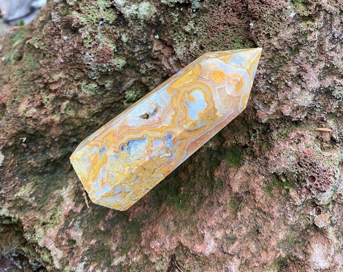 Druzy Crazy Lace Agate, Polished Tower, Beautiful Color & Patterning, Druzy Cavern, Australia, 83.50 Grams, CR10724