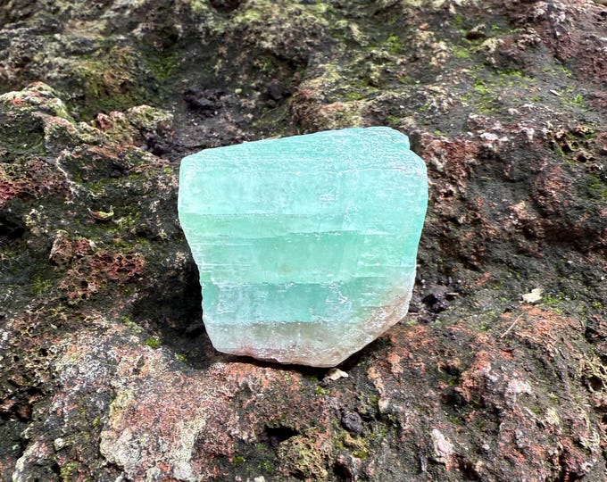 Emerald Calcite, Polished Blue-Green Calcite, Clear, 61.30 Grams, Mexico, CR12601