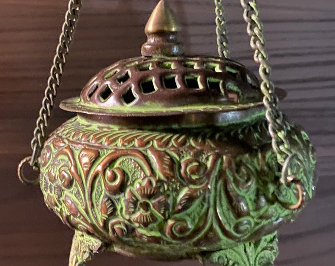 Tibetan Style Antique Hanging Incense Burner, Bronze, Burner Only or With Cone Incense, Please Choose