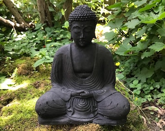 Buddha, Hand Cast Volcanic Stone Incense Burning, Indonesia, 8.5" Tall, 8 Pounds, RIT33600