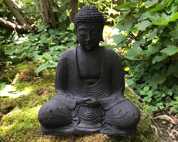 Buddha, Hand Cast Volcanic Stone Incense Burning, Indonesia, 8.5" Tall, 8 Pounds, RIT33600