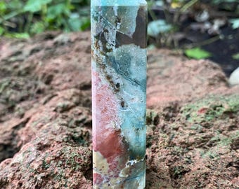 Unicorn Jasper Tower, Polished and Colorful Standing Stone, 97.30 Grams, India, CR12078