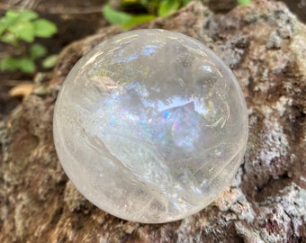 Quartz Sphere, Polished, 3/4 LB Silver Veils & Rainbow Infractions, Lunar, 62 mm, 333.10 Grams, Brazil, CR11231