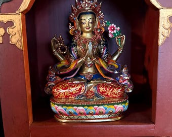 Tibetan Shrine Box for 6" Statue, Handcrafted and Painted, Rustic, Shrine Only, Statue Not Included, Nepal