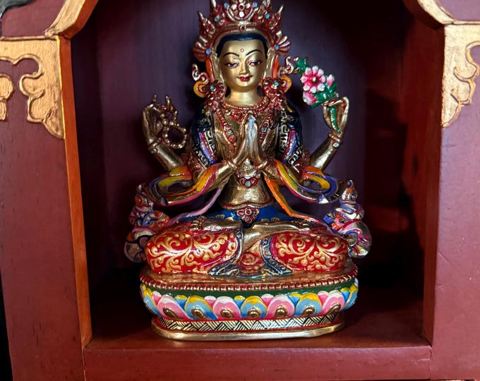 Tibetan Shrine Box for 6" Statue, Handcrafted and Painted, Rustic, Shrine Only, Statue Not Included, Nepal
