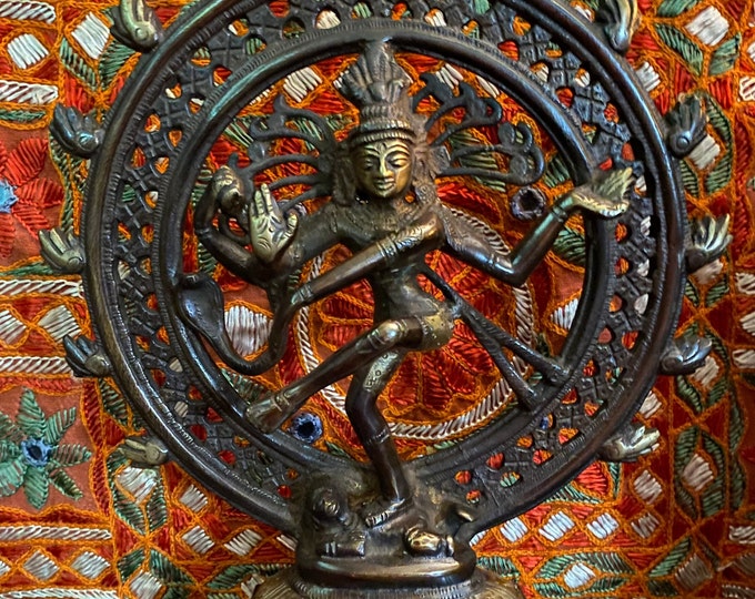 3 LBS+ Naṭarāja, 9-1/2” Beautiful Dancing Shiva, Fine Detail, The Cosmic Dance, Solid Oxidized Brass Finish, India, 3 LB+ RIT8786
