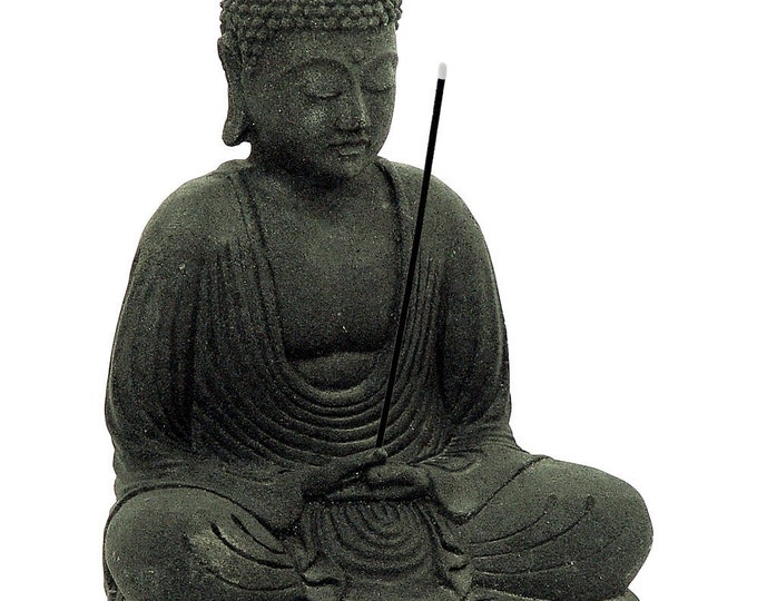 Buddha, Grey, Hand Cast Volcanic Stone Incense Burning, Indonesia, 8.5" Tall, 8 Pounds, RIT33600