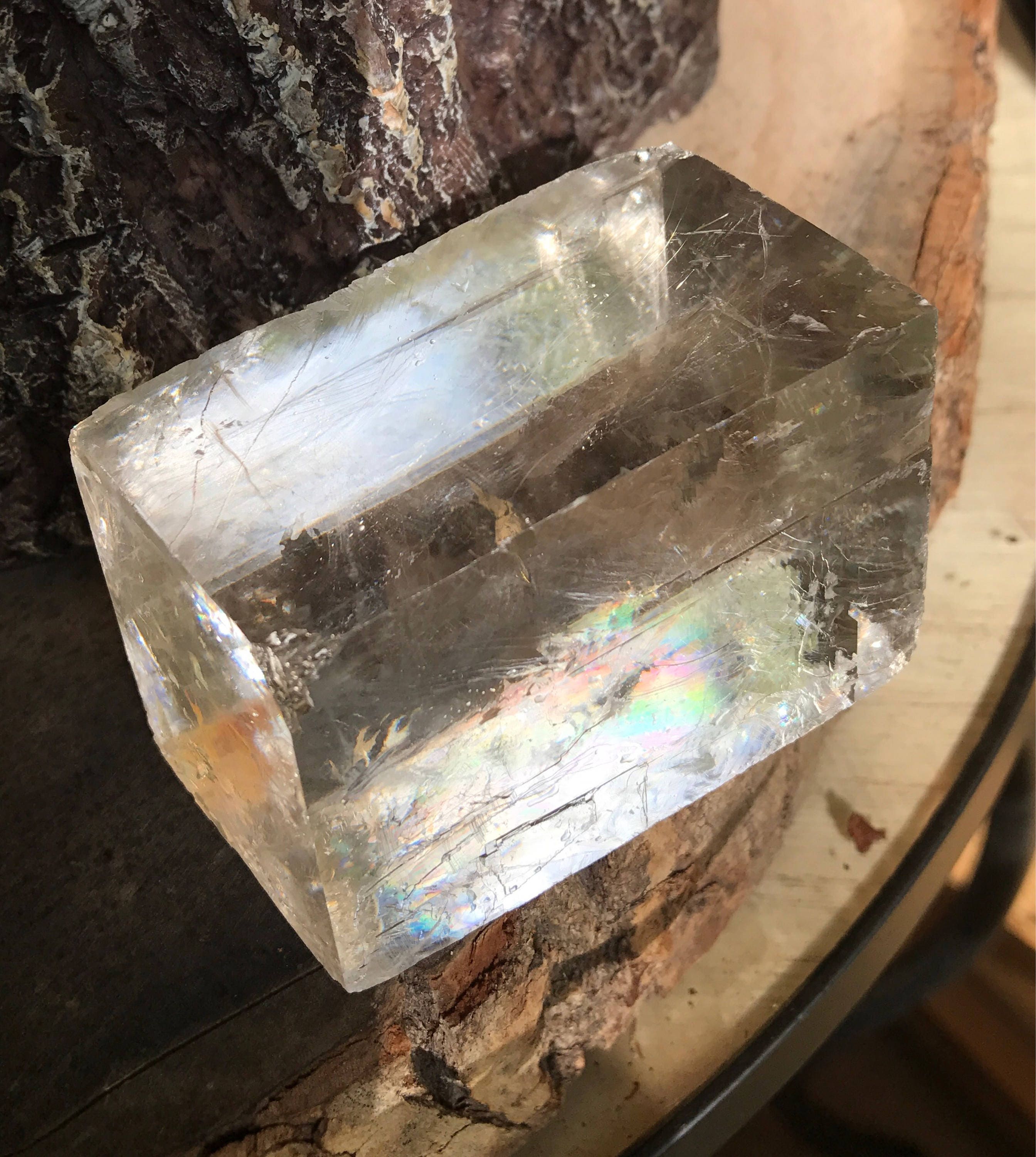Optical Calcite Crystal, Large, Rainbows, Water Clear, Viking Sunstone