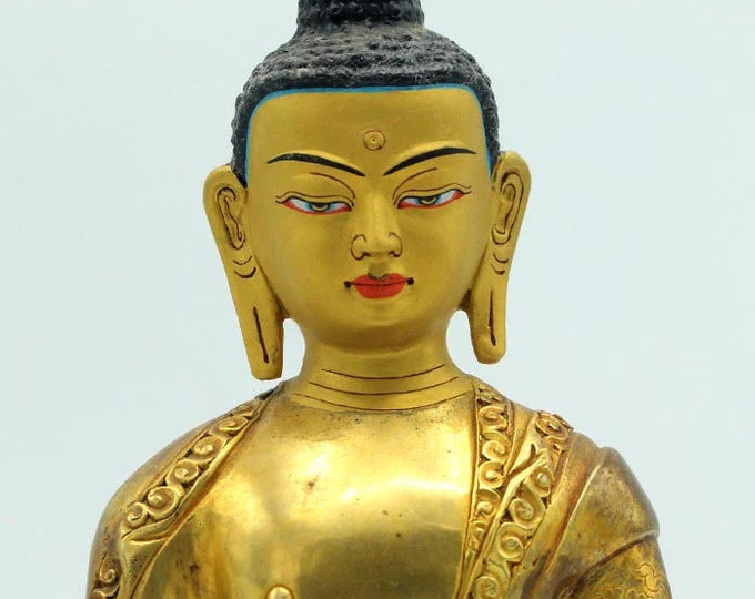 Buddha, 8-1/2” H, Vintage Brass, Gold Plated, 2.38 LBS, Nepal, BUD11704