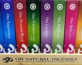OM Natural Incense, 15 Grams Per Box, Choose Your Fragrance, 8” Sticks,