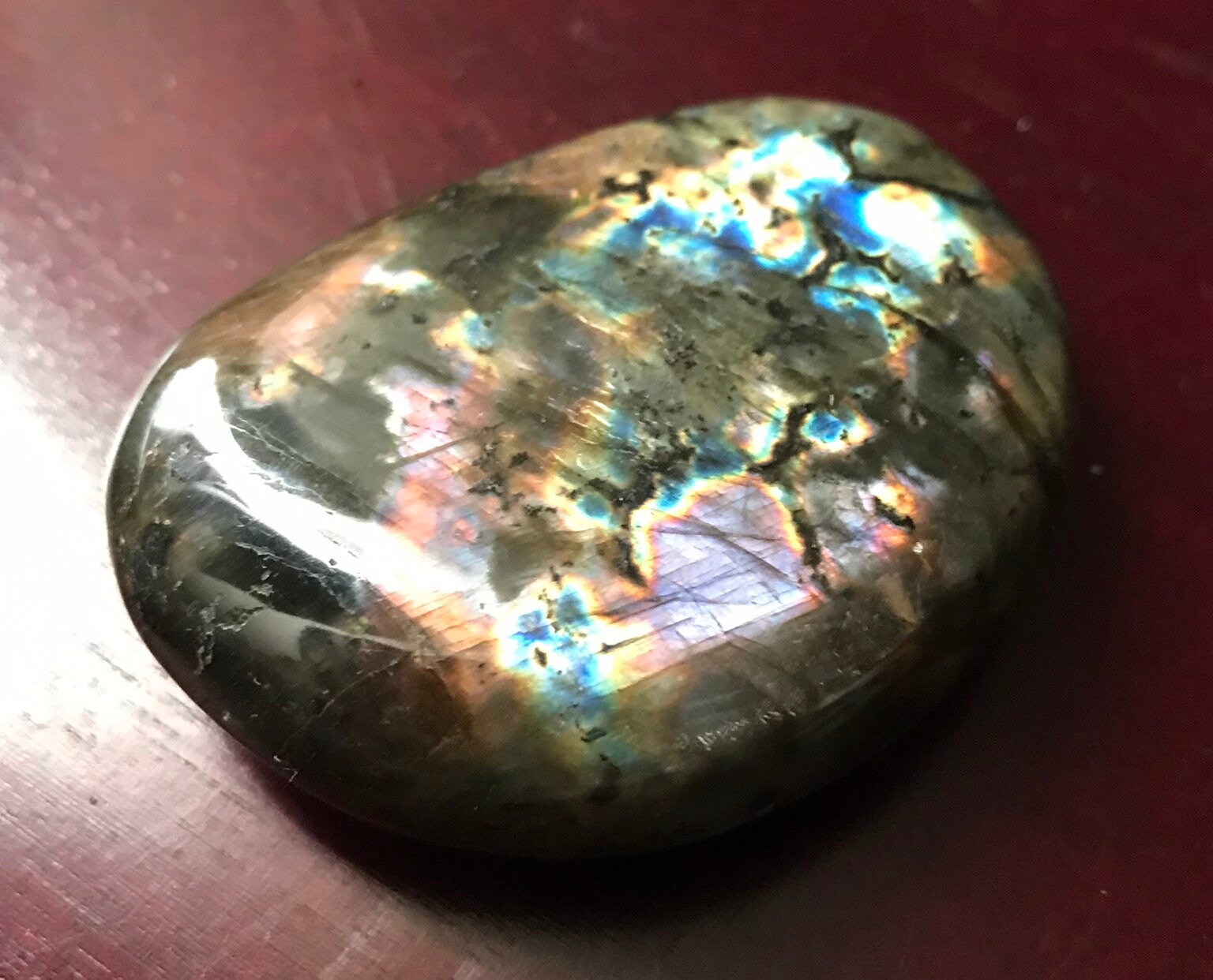 Labradorite, Flashy Oval Palm Stone, Polished, Madagascar, 66.2 Grams ...