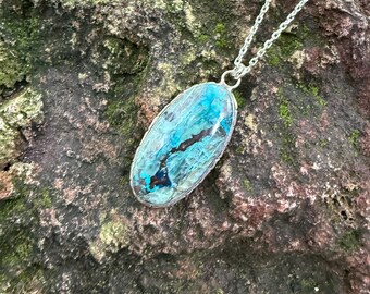 BEAUTIFUL Chrysocolla Pendant, Large, Vintage Handcrafted, 21" Chain, .925 Sterling Silver, LS12624