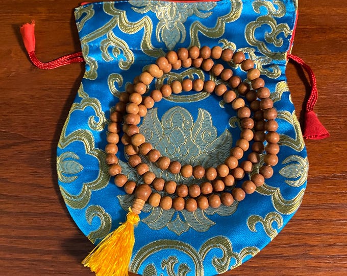 Tibetan 108 Bead Genuine Sandalwood Prayer Mala, Japa Mala, Hand Carved 9mm Beads, Nepal, CR12224