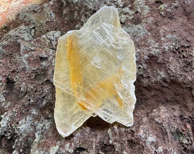 Selenite, Golden Phantom Crystal Slab, Raw, Heavily Etched, Striated, New Mexico, 93.10 Grams, CR12704