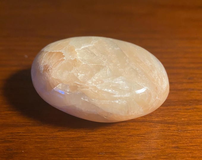 Peach Stilbite, Polished Palm Stone, Schiller Effect, India, 88.80 Grams, CR12281