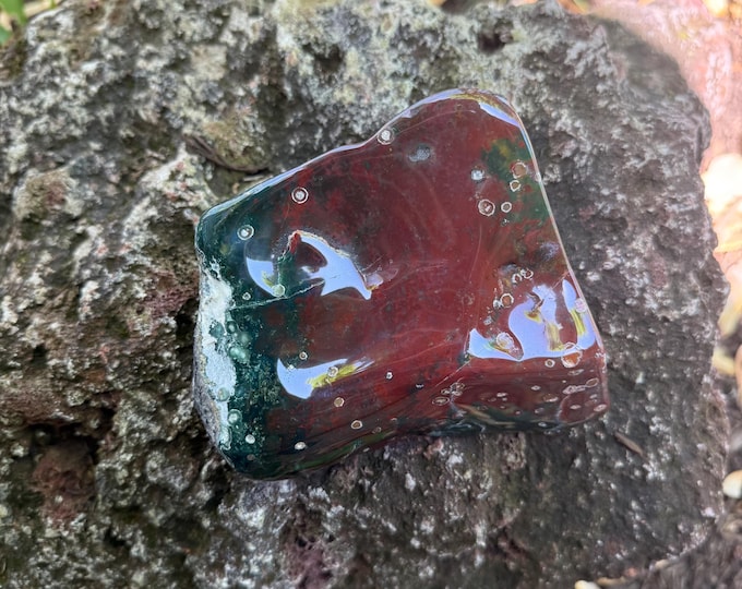 Bloodstone, 1-1/2 LBS Orbicular Free Form,  X-Large & Polished Colorful Cabinet Stone, India, 671.10 Grams, CR12523