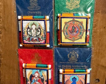 Small Tibetan Amulet, 2” Square, For Entrance, Handbag, Wallet, or Pocket, Please Choose