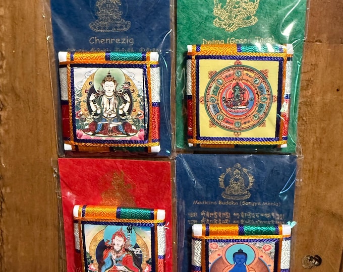 Small Tibetan Amulet, 2” Square, For Entrance, Handbag, Wallet, or Pocket, Please Choose