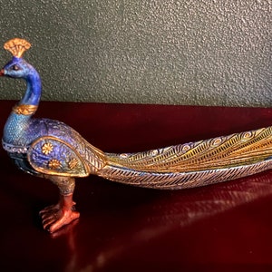 Peacock Incense Burner, Painted Resin, Includes Full Sleeve of Incense, 9.5” Long