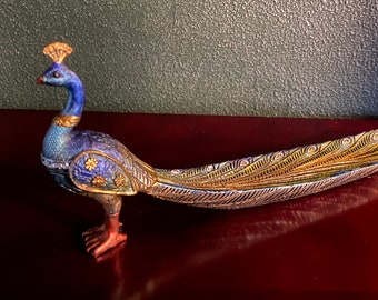 Peacock Incense Burner, Painted Resin, Includes Full Sleeve of Incense, 9.5” Long
