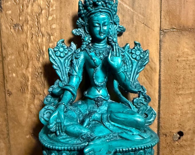 Green Tara, Bodhisattva of Compassion, 3/4 LB+ Bonded Resin, 6" H x 4" W x 3.5" D,  Nepal