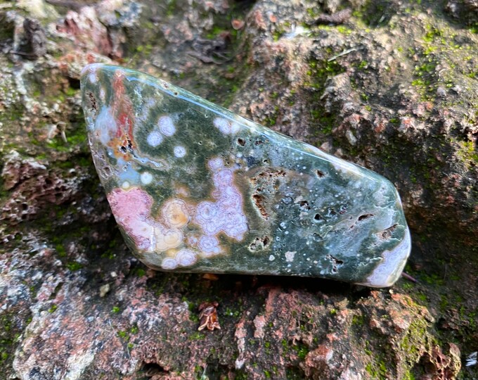 OCEAN JASPER, Orbicular Palm Stone, Polished, Embedded Pebble, Madagascar, 85.40 Grams, CR11645