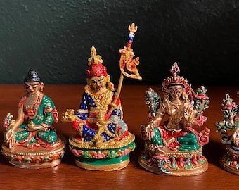 Beautifully Hand Crafted Mini Statues, Shakyamuni, Padmasambhava, Medicine Buddha, Tara, Partially 24 K Gold Plated, Nepal, Please Choose