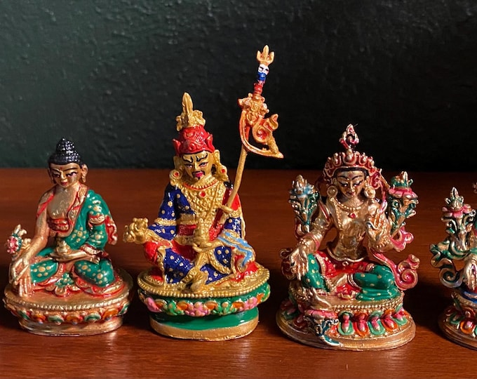 Beautifully Hand Crafted Mini Statues, Shakyamuni, Padmasambhava, Medicine Buddha, Tara, Partially 24 K Gold Plated, Nepal, Please Choose