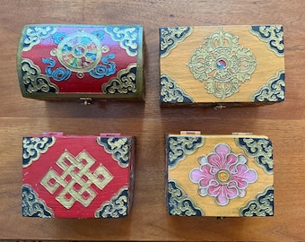 Hand Painted Tibetan Wooden Boxes, Rustic, Small, Brass Latch, Nepal, 2/3 LBS+ Unpackaged, Choose