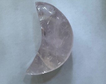 Clear Rose Quartz Crescent Moon, 1/3 LB, Large, Polished, Silver Veils, Rainbow Infractions, Madagascar, 154.10 Grams, CR12557