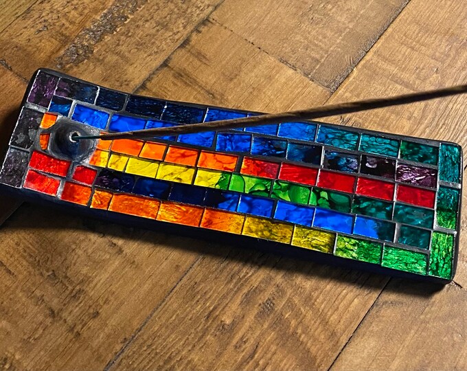 Incense Holder, Glass Mosaic, Includes Full Sleeve of Standard Sized Incense