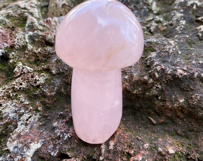 Rose Quartz Carved Standing Mushroom, Natural, Polished, 96.50 Grams, CR11492