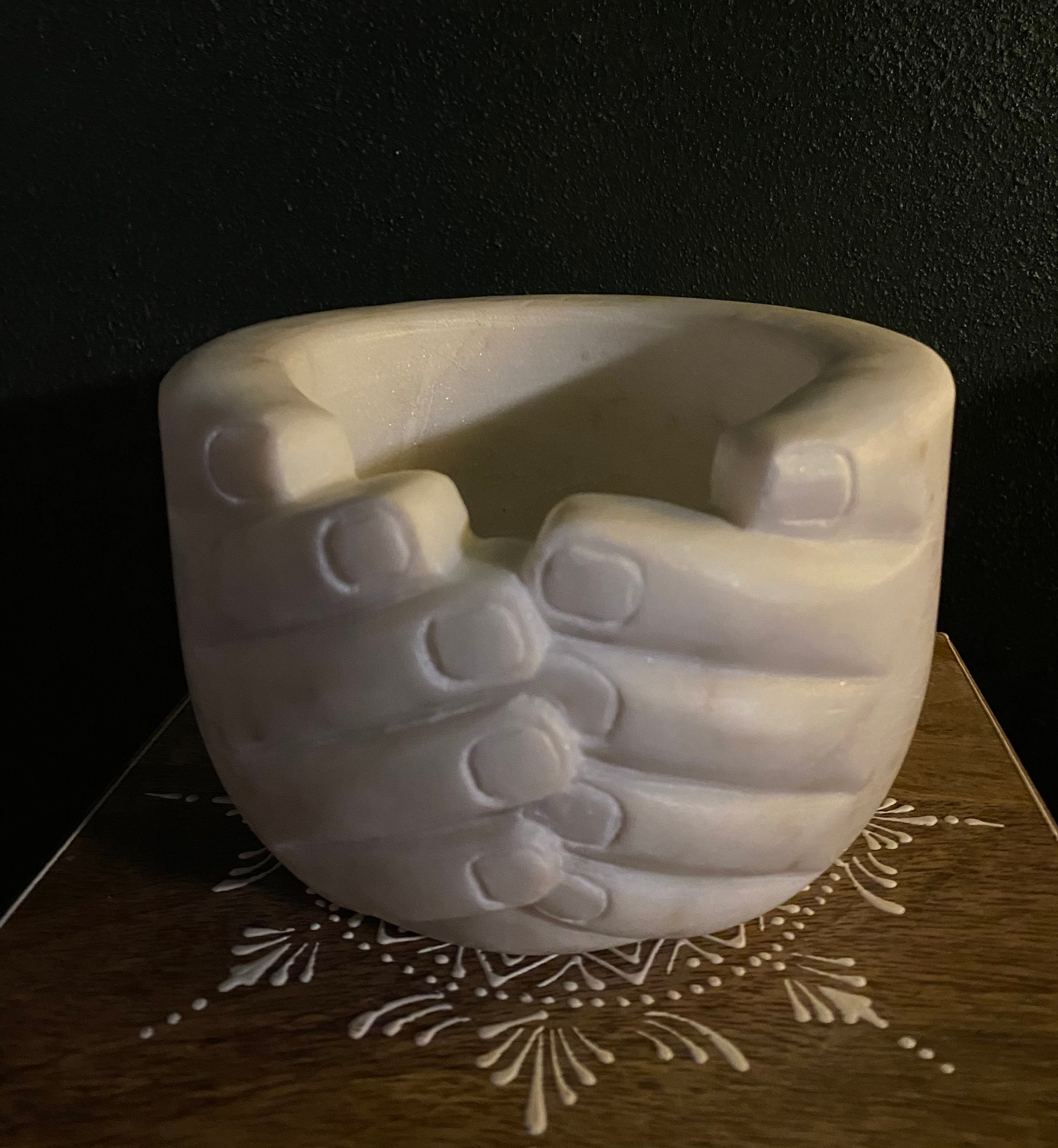 Solid Marble Hands Blessing Bowl White Marble 6 LBS RIT7947 5.75 OD x 4.0 ID x 4.50 Deep