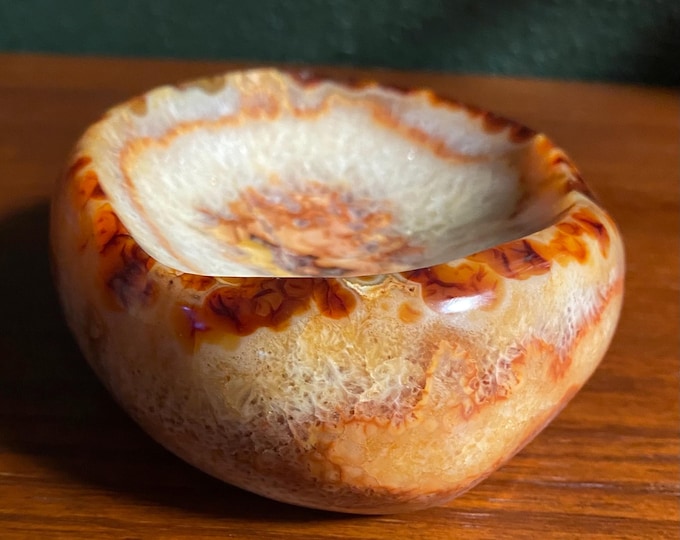 Orbicular Carnelian, 2 LBS- Carved Stone, Shallow Dish, Polished, Brazil, 875.00 Grams, 30.87 OZ, CR12296