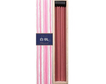 Kayuragi Japanese Fruit/Floral/Woods Incense, White Peach, Plum, Aloeswood, Mikan Orange, Low Smoke, 40 Sticks with Holder, 6” Length