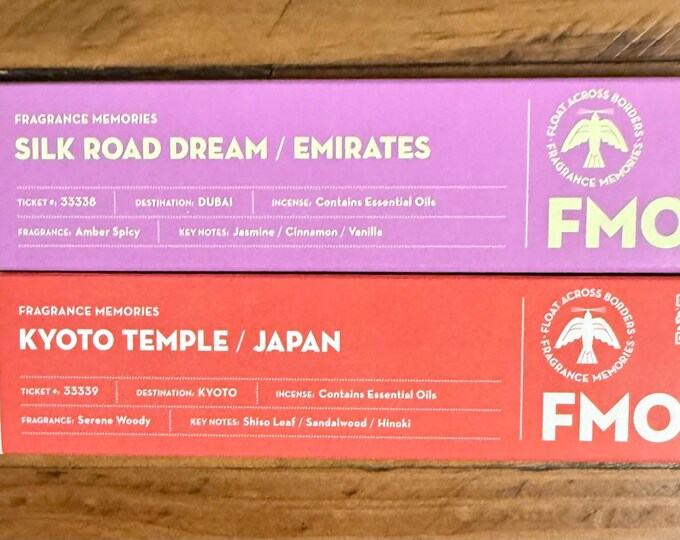 Kyoto Temple & Silk Road Dream Incense, Japan, Fragrance Memories, No Bamboo Core, Clean Burning, 15 Sticks and Holder