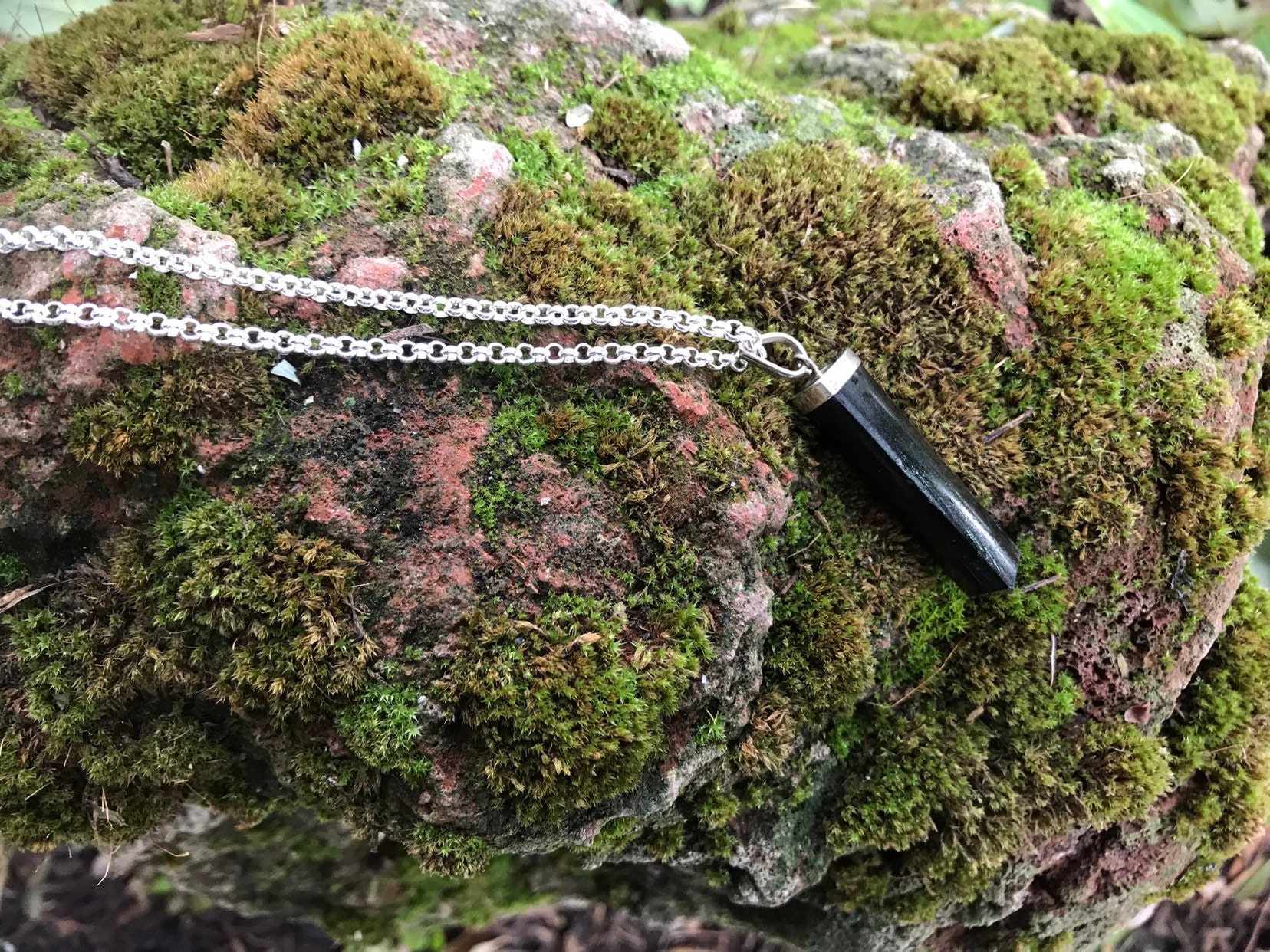 Black Tourmaline Pendant, Polished Stone, Includes Chain, LS4582