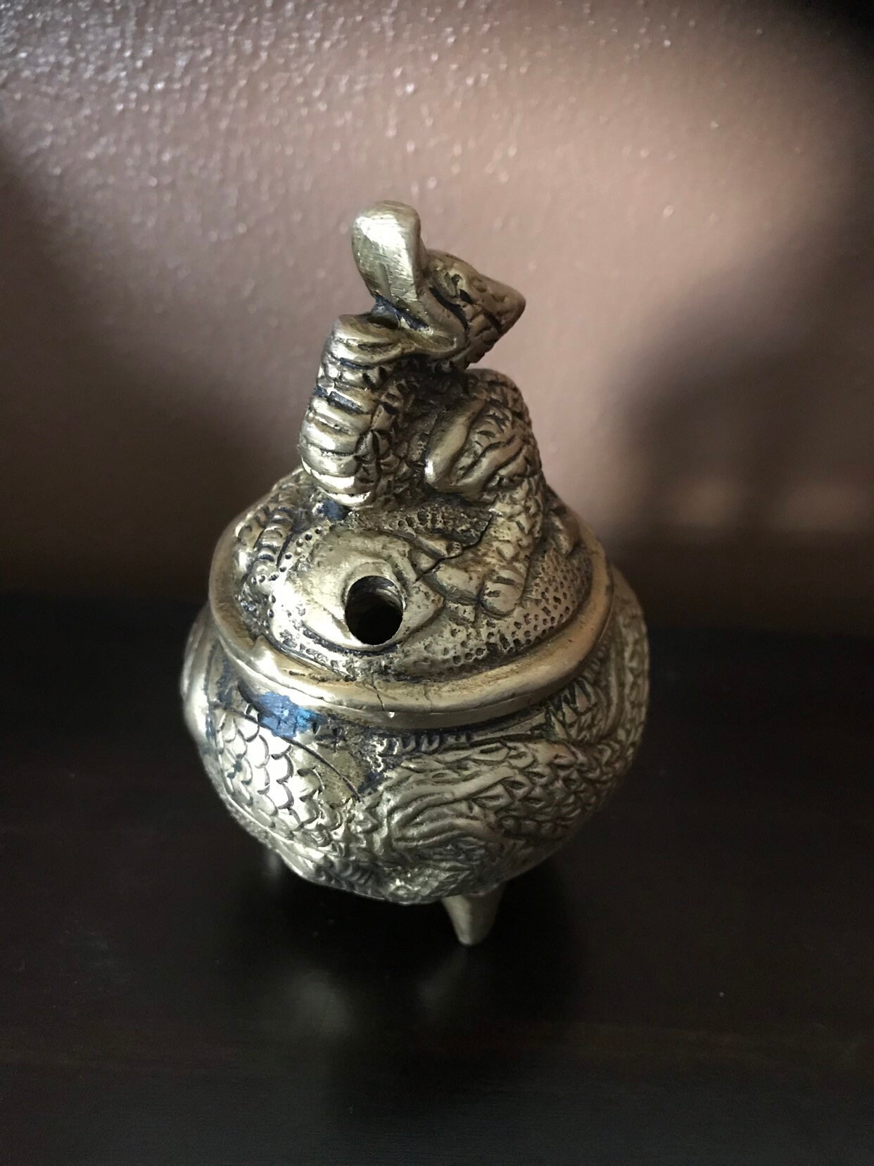 Tibetan Dragon Incense Burner with Kit, Vintage, Heavy, Solid Brass