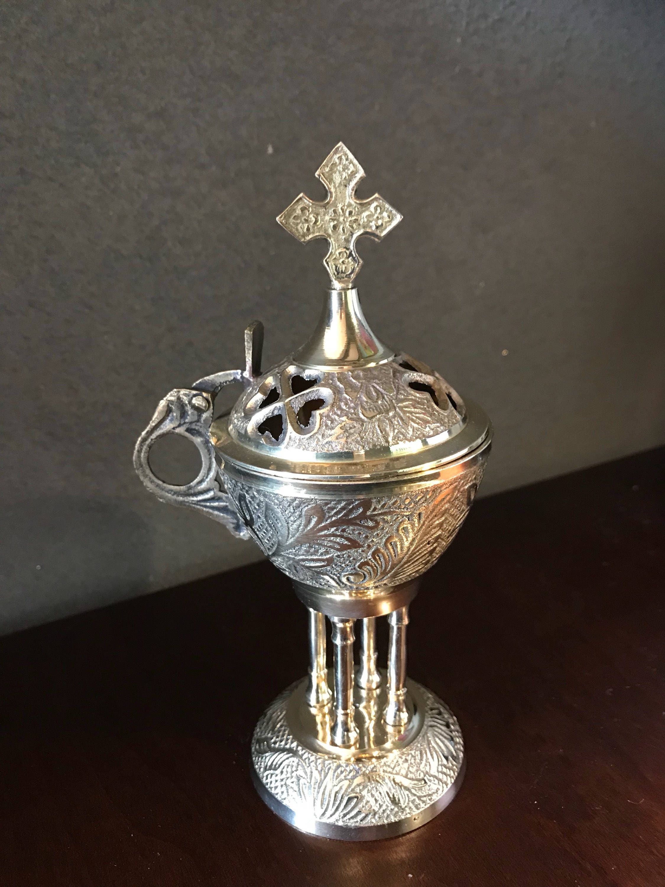 Brass Church-Type Incense Burner, Attached Lid, for ...