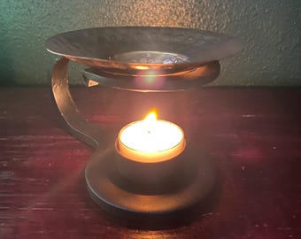 Copper & Iron Aroma Lamp, Oils, Amber, Resin Incense Heater, Includes Sample and Tea Light Candle, No Screens or Charcoal Needed, 1-1/4 LBS